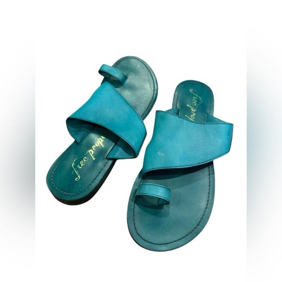 Free People Teal Leather Slide Sandals | Toe Ring | Size 39 | Boho Summer - Picture 4 of 4